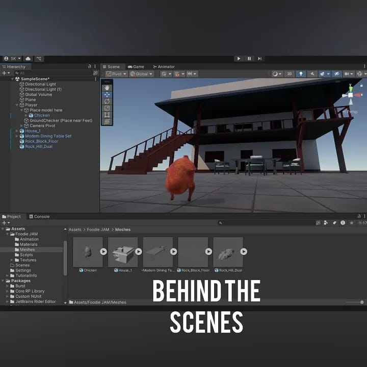Unity editor view showing the creature controller in the test scene