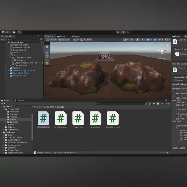 Unity terrain scene and gameplay C sharp scripts
