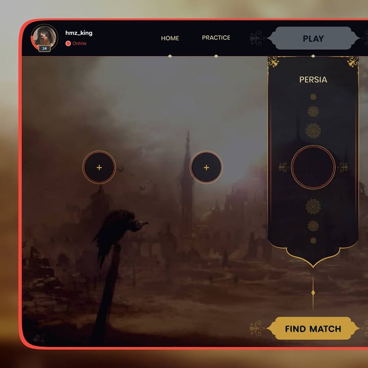 Matchmaking screen showing team slots and selected character