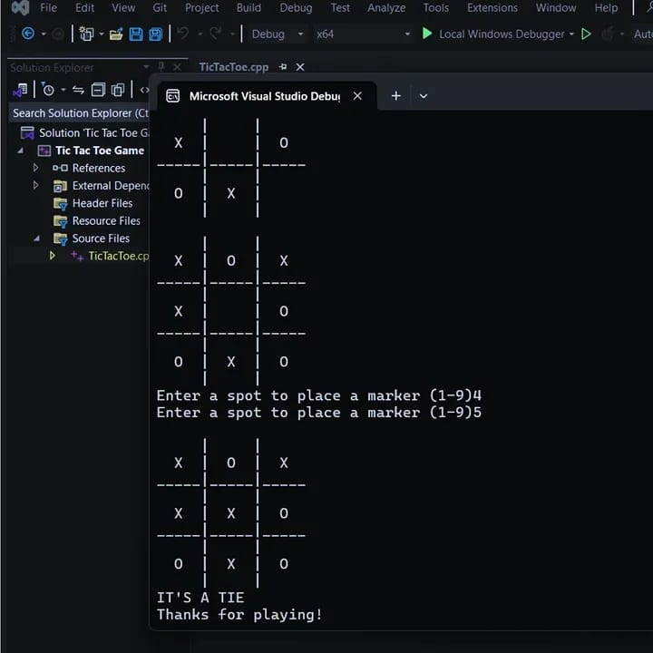 Terminal board showing a completed tie state