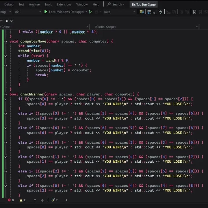 C++ computer move and winner checking logic